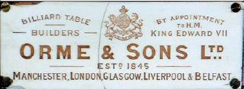Billiard Table plate Orme & Sons Ltd.